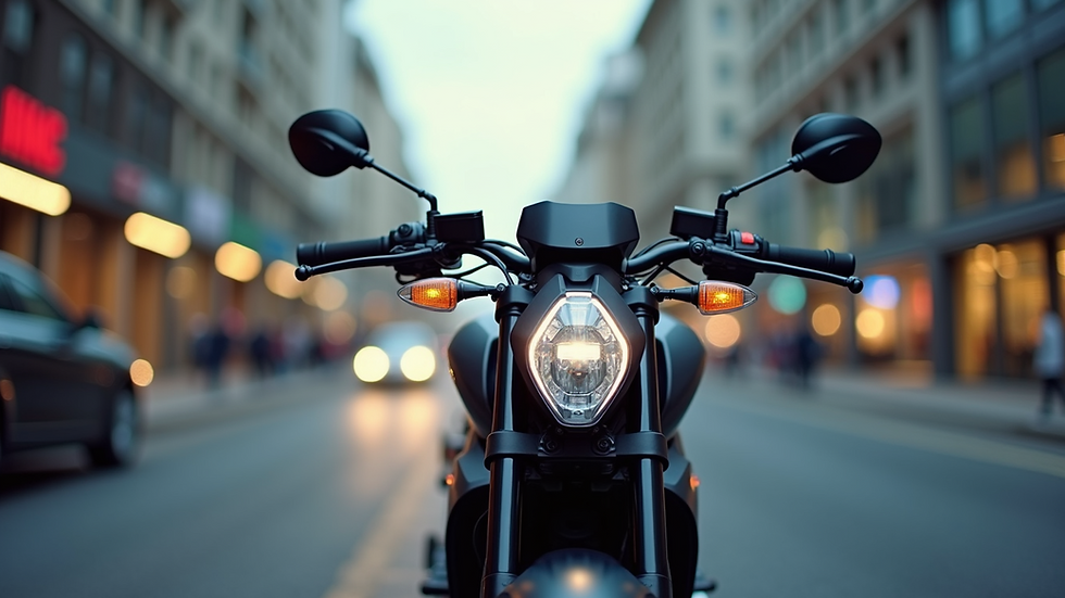 Eye-level view of modern motorcycle equipped with advanced safety technology