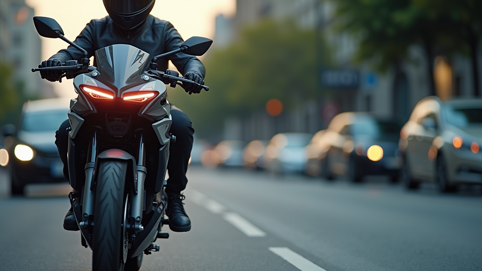 Close-up view of a motorcycle equipped with advanced safety technology
