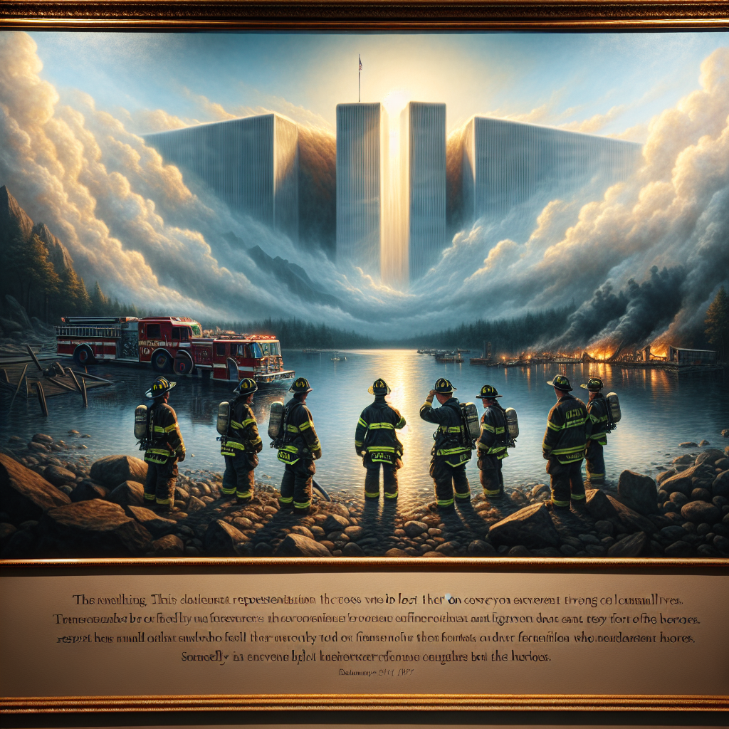 Silhouette of firefighter against the backdrop of the American flag