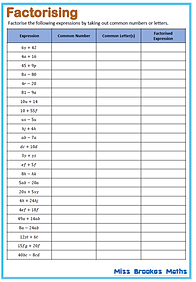 Worksheet Factorising Worksheet miss brookes maths factorising into a single bracket structured worksheet