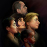 Five different portrait paintings of scouts looking up
