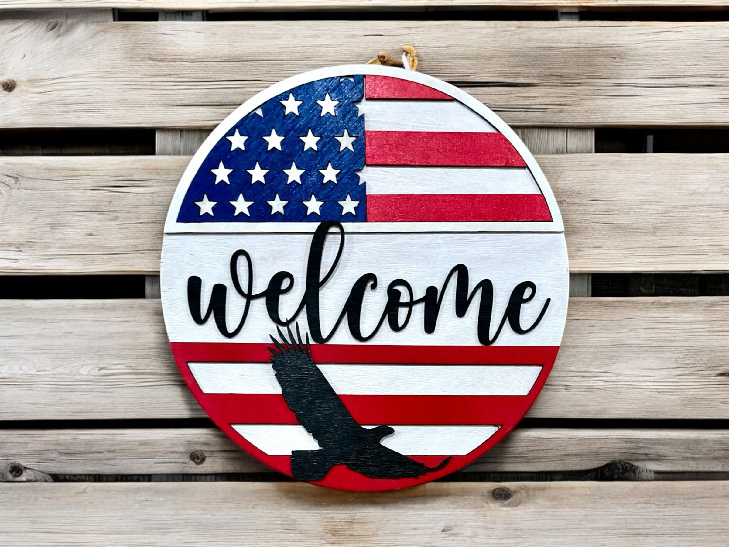 Patriotic Eagle Welcome Door Hanger