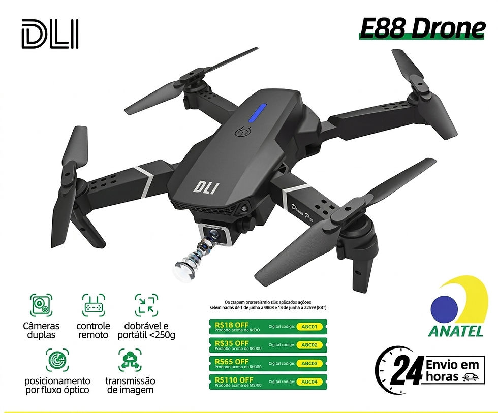 Miniatura: DLI E88 Drone Profissional 4K HD FPV WiFi Câmera Dupla Fotográfica e Filmagens  