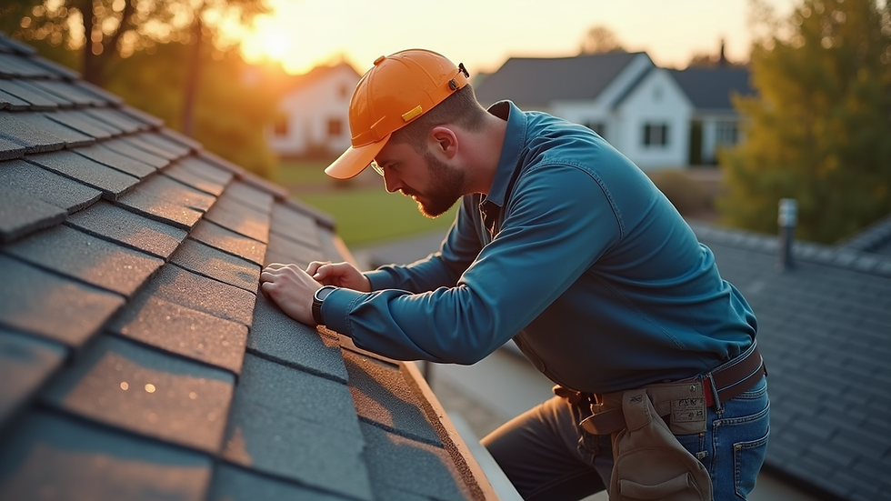 High angle view of a professional inspecting a residential roof
