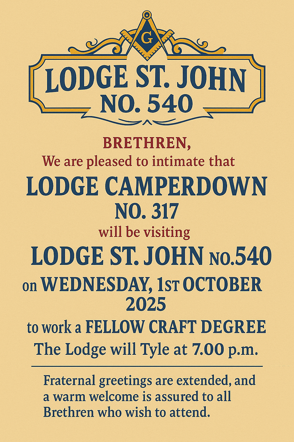 Lodge Camperdown No 317 Visit