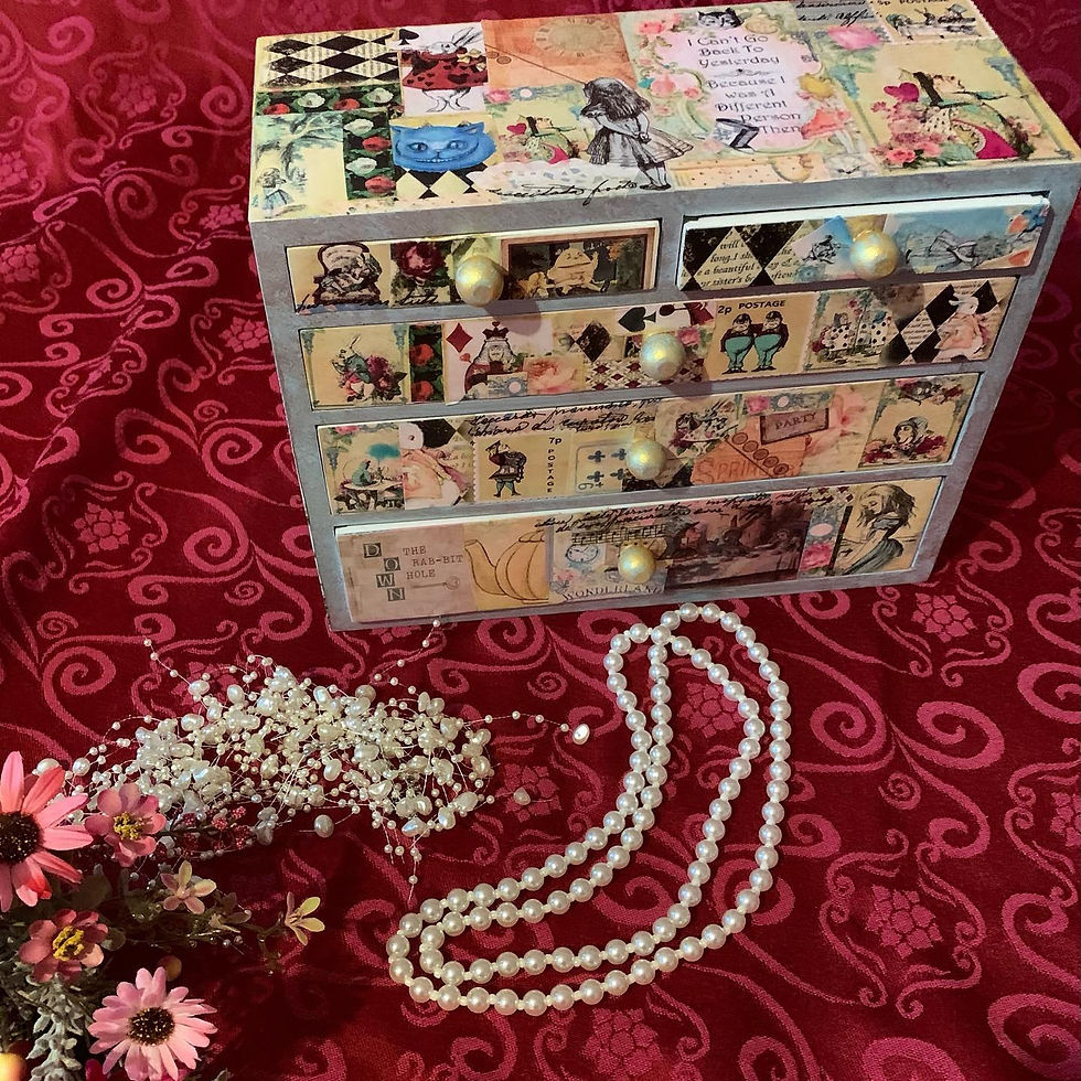 Thumbnail: Alice In Wonderland Trinket box/drawers - Upcycled with Decoupage