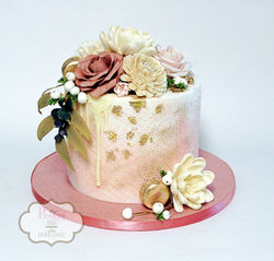 Gold and Roses Shower Cake