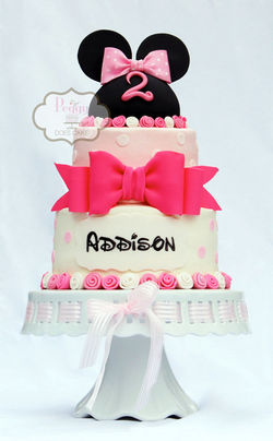 Minnie with Pink Ribbon Roses 6"/8" Cake