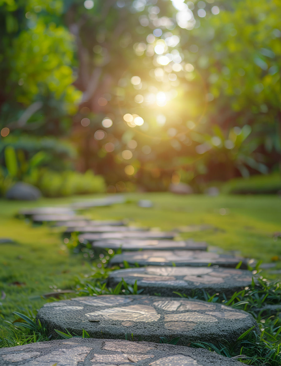 Stone pathway through woods