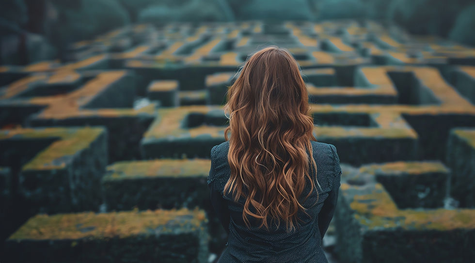 woman standing at the start of a hedge maze