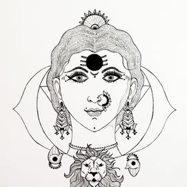 ink drawing of durga