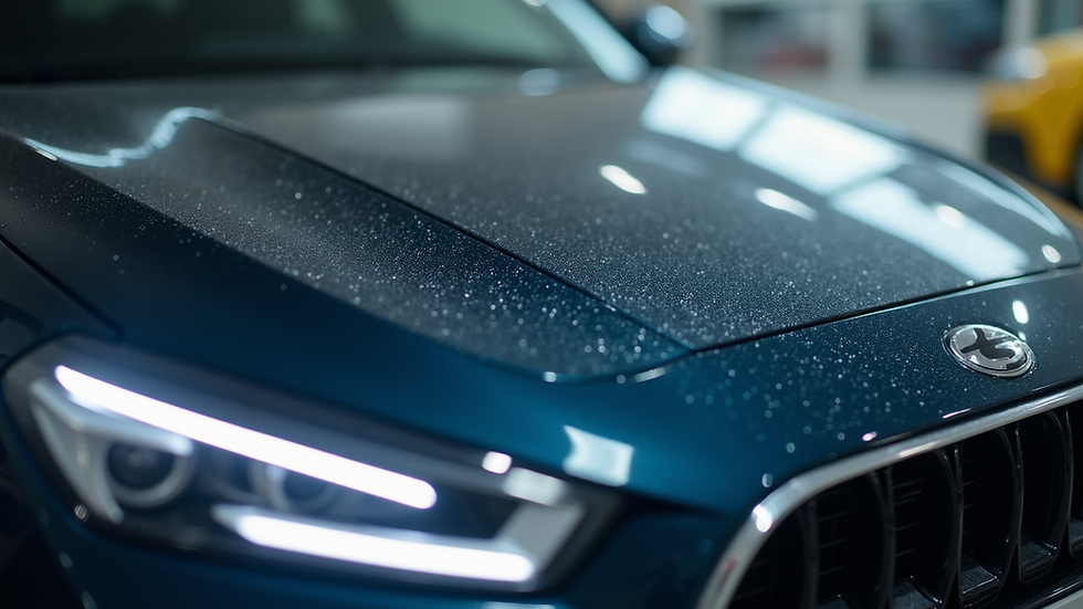 Close-up view of a shiny car hood with ceramic coating applied