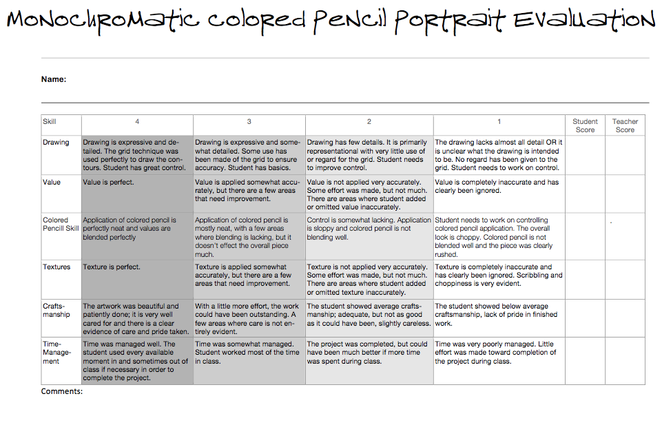 Monochromatic Evaluation Sheet