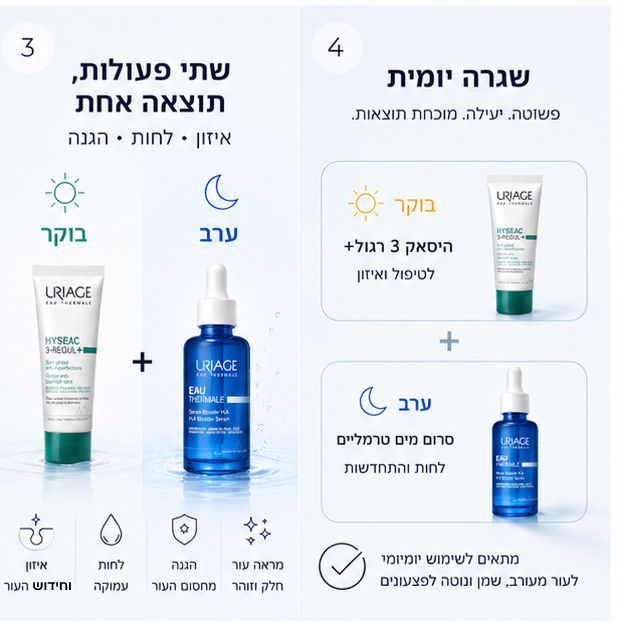 תמונה ממוזערת: URIAGE | DUO סרום מים טרמליים + היסאק 3 רגול+ טיפול כולל לעור הנוטה לפצעונים