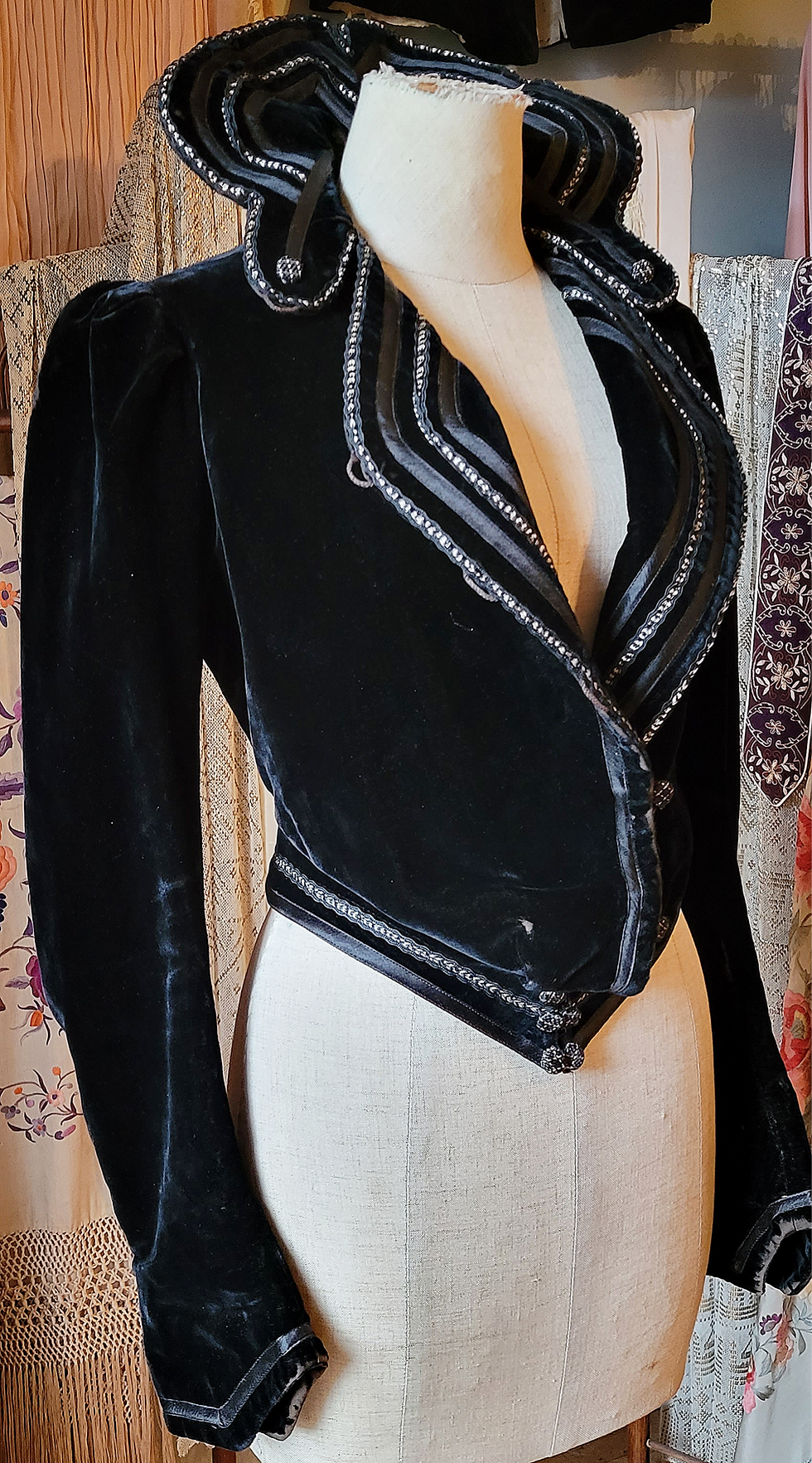 Thumbnail: Black Velvet Edwardian Jacket Bodice