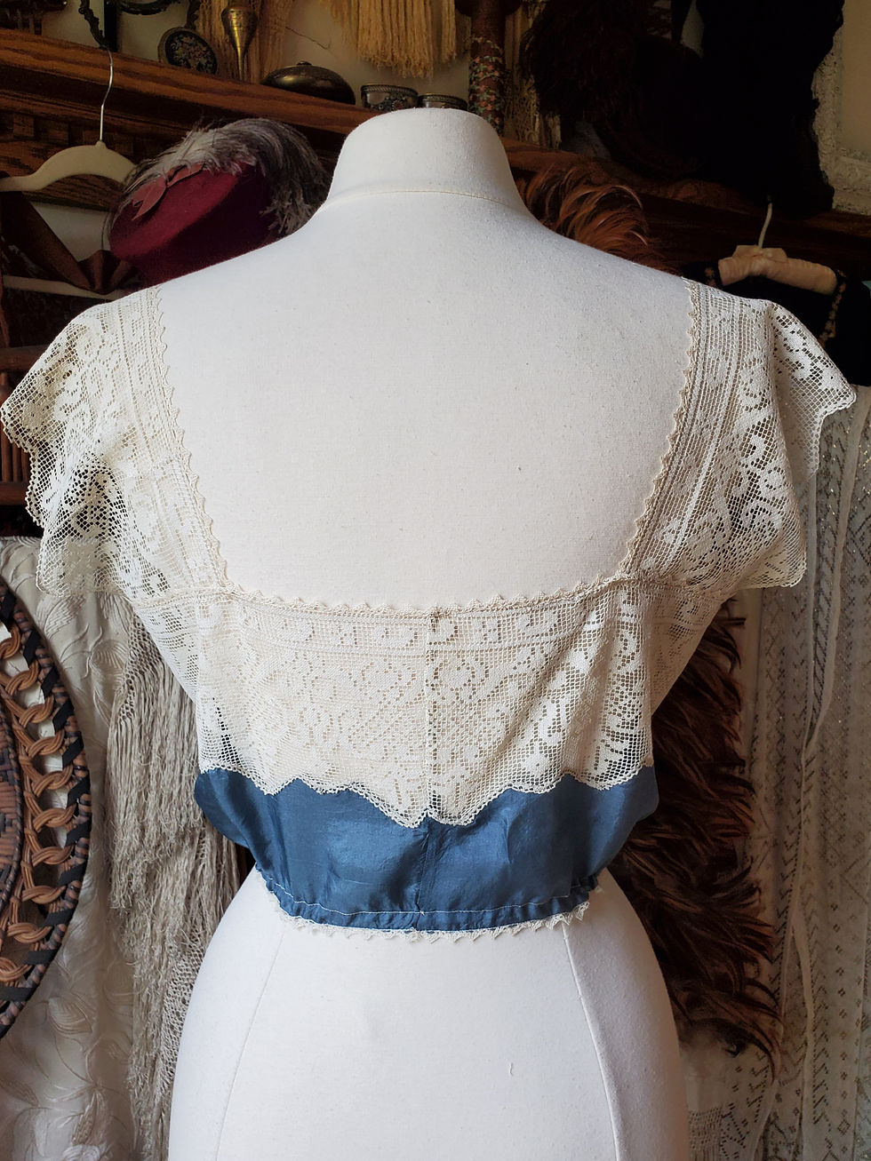 Thumbnail: Slate Blue Silk and Filet Lace Camisole 