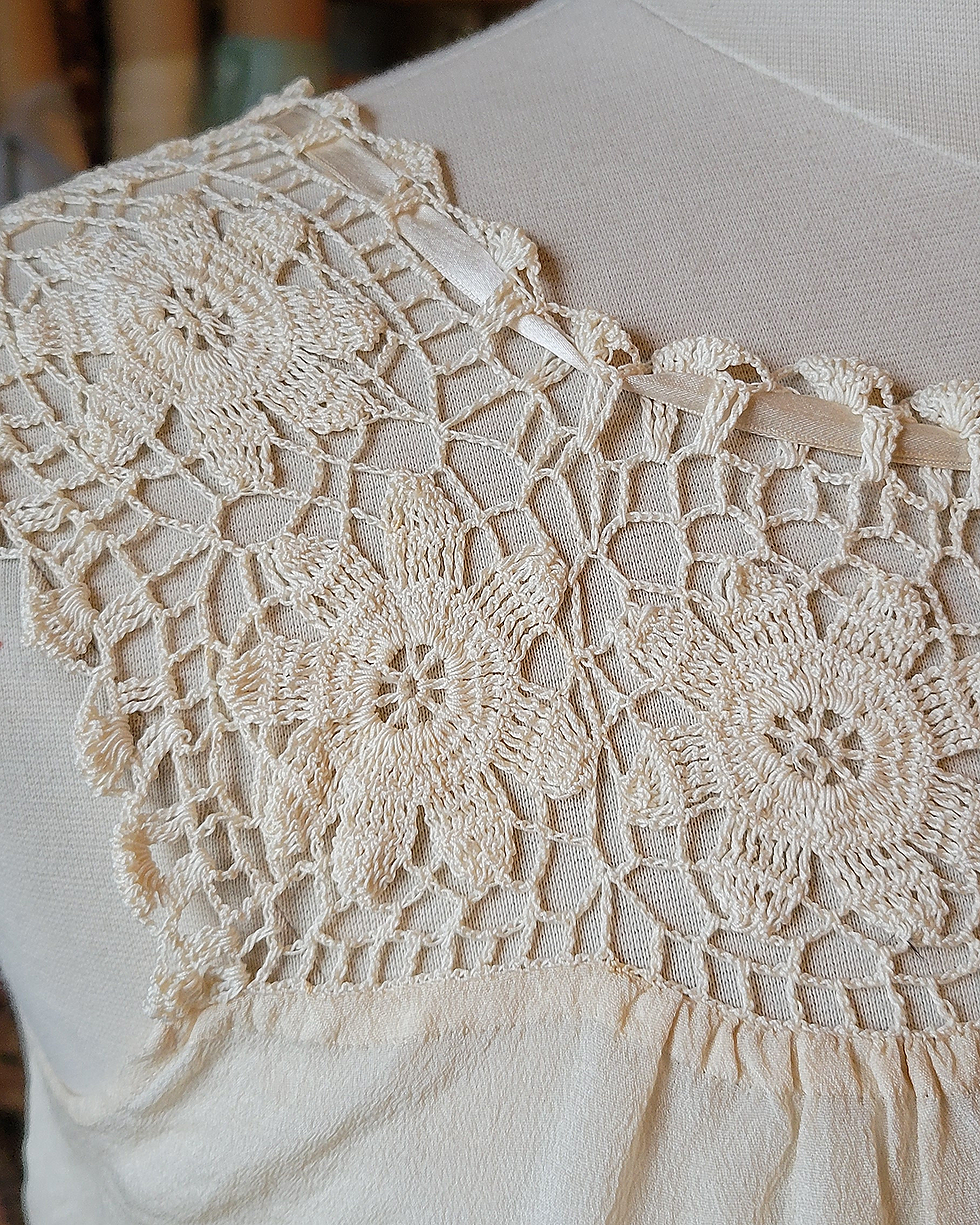 Thumbnail: 1920s Crochet Yoke Silk Camisole 