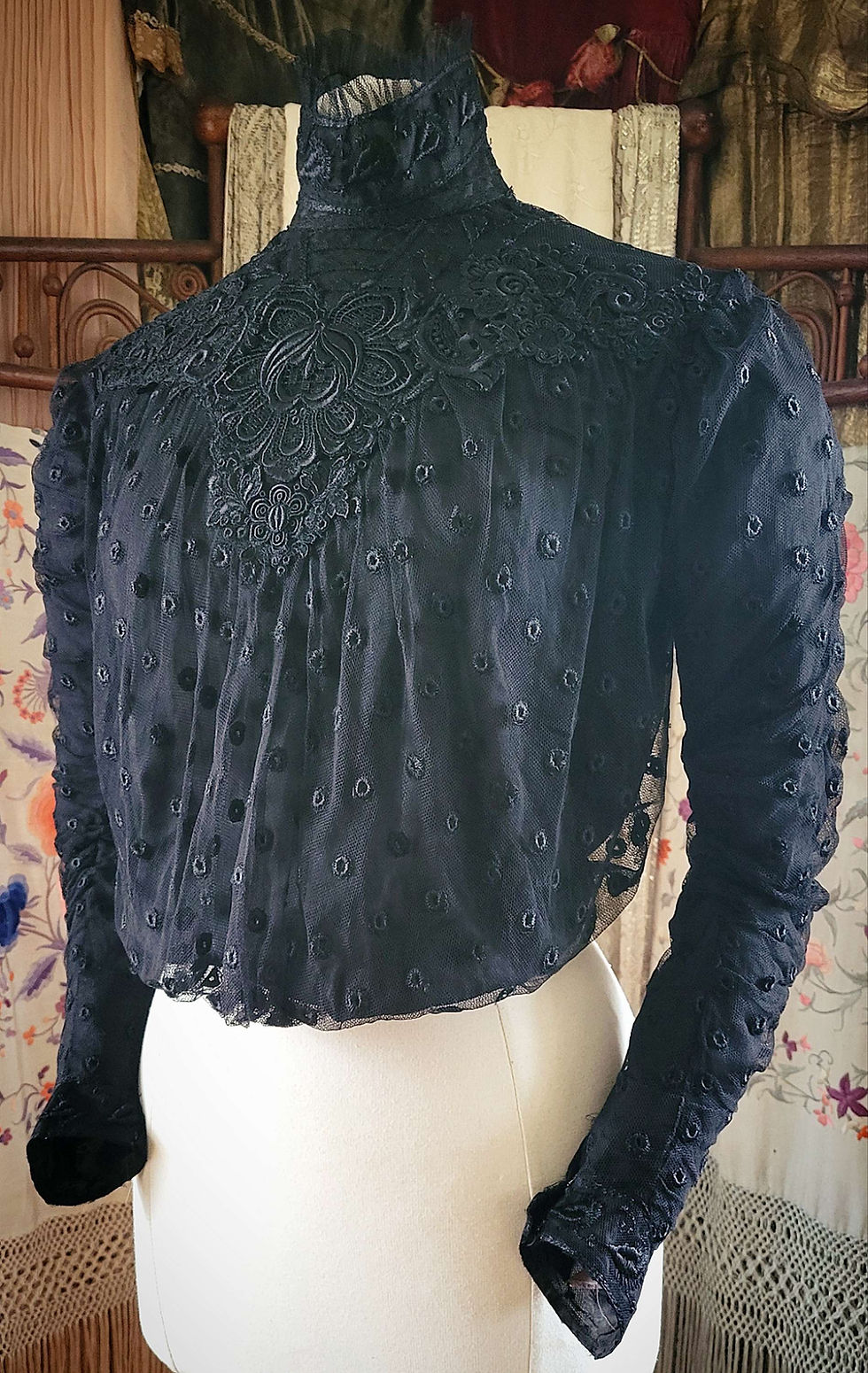 Thumbnail: Edwardian Black Embroidered Net Blouse