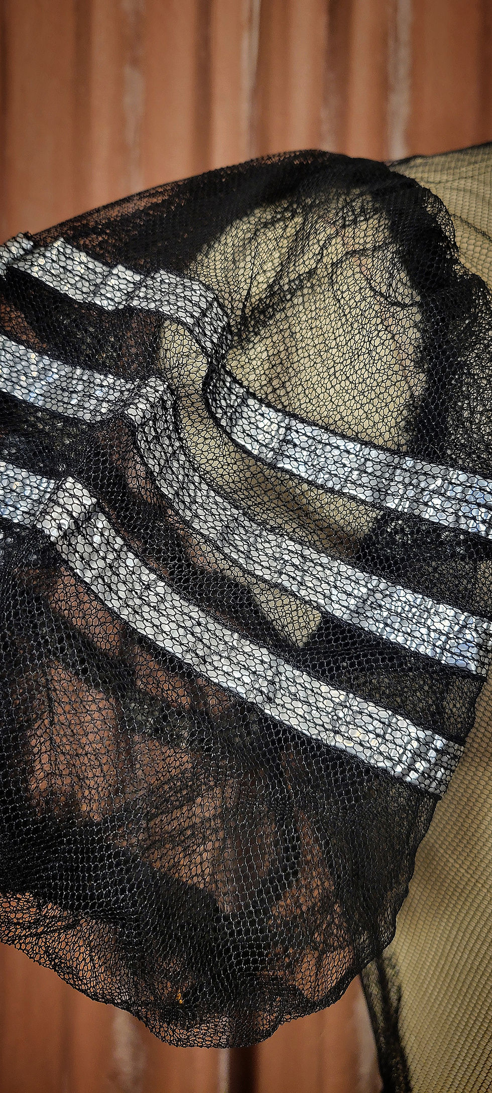 Thumbnail: 1930s Black Net Poof Sleeve Button Front Dress