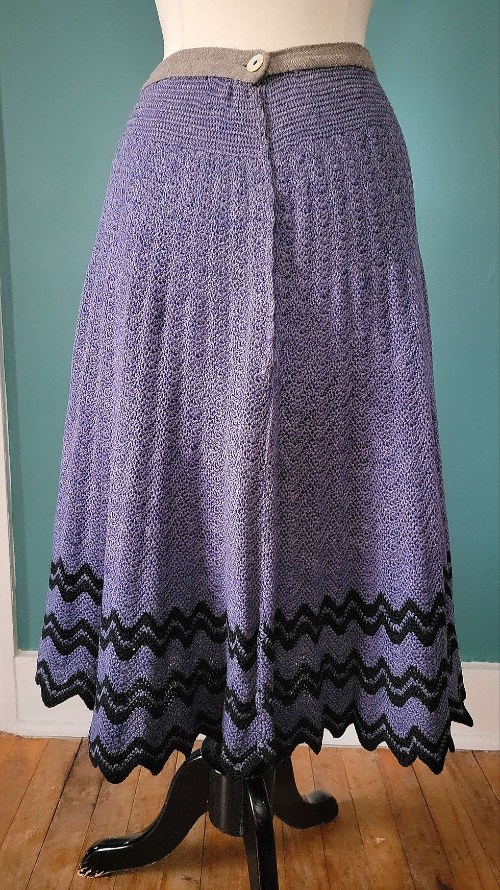 Thumbnail: 1910s Slate Blue Zigzag Crochet Petticoat 