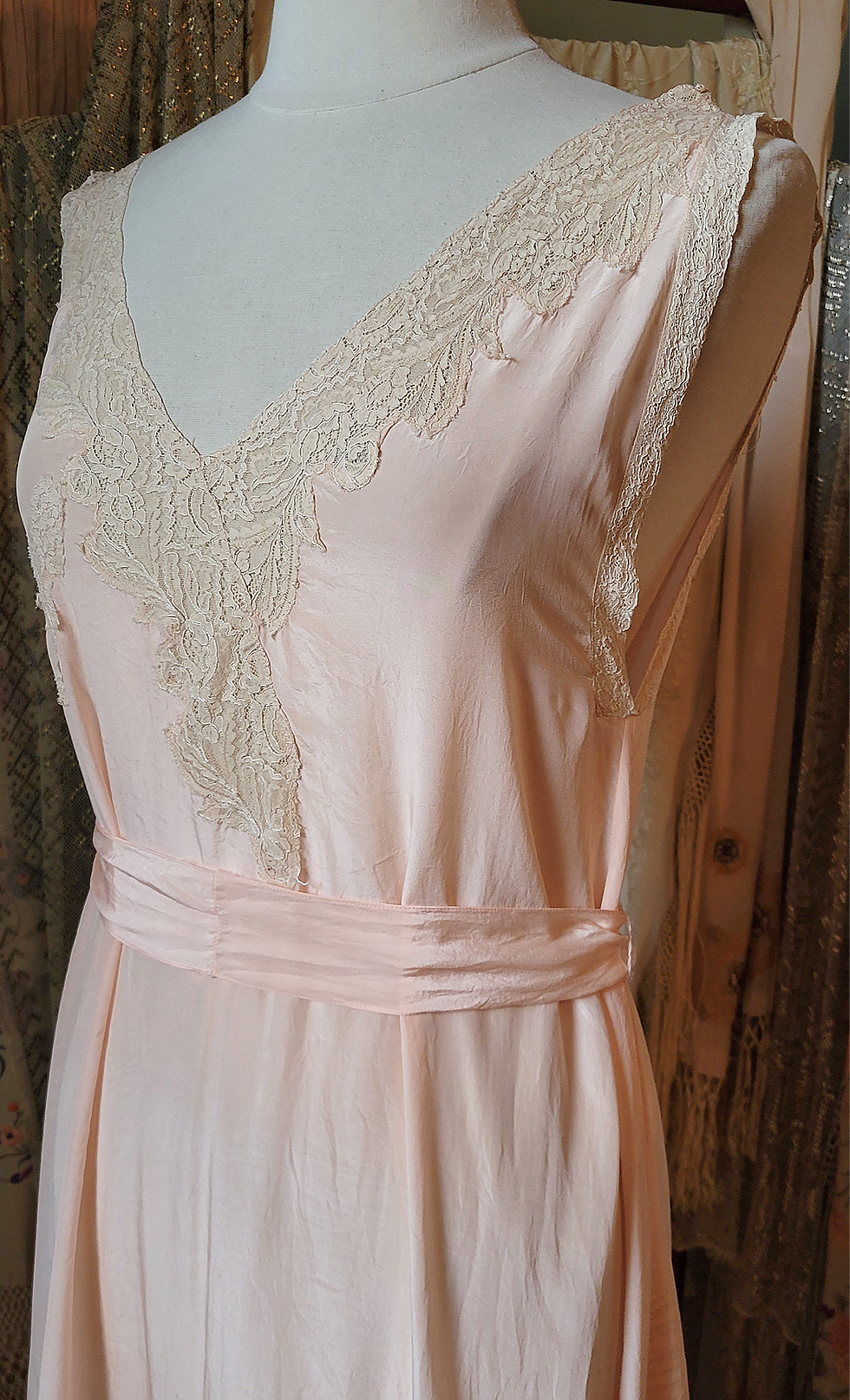 Thumbnail: 1920s Blush Pink Silk Nightgown 