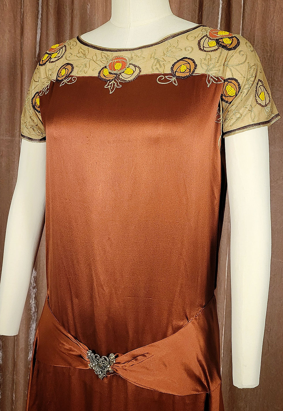 Thumbnail: 1920s Rust Brown Satin Dress