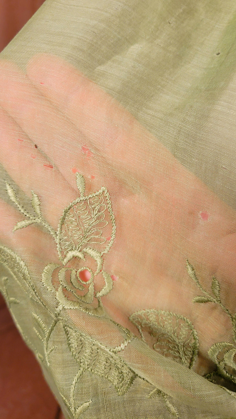 Thumbnail: Sage Green Embroidered Chemise With Tatted Yoke 