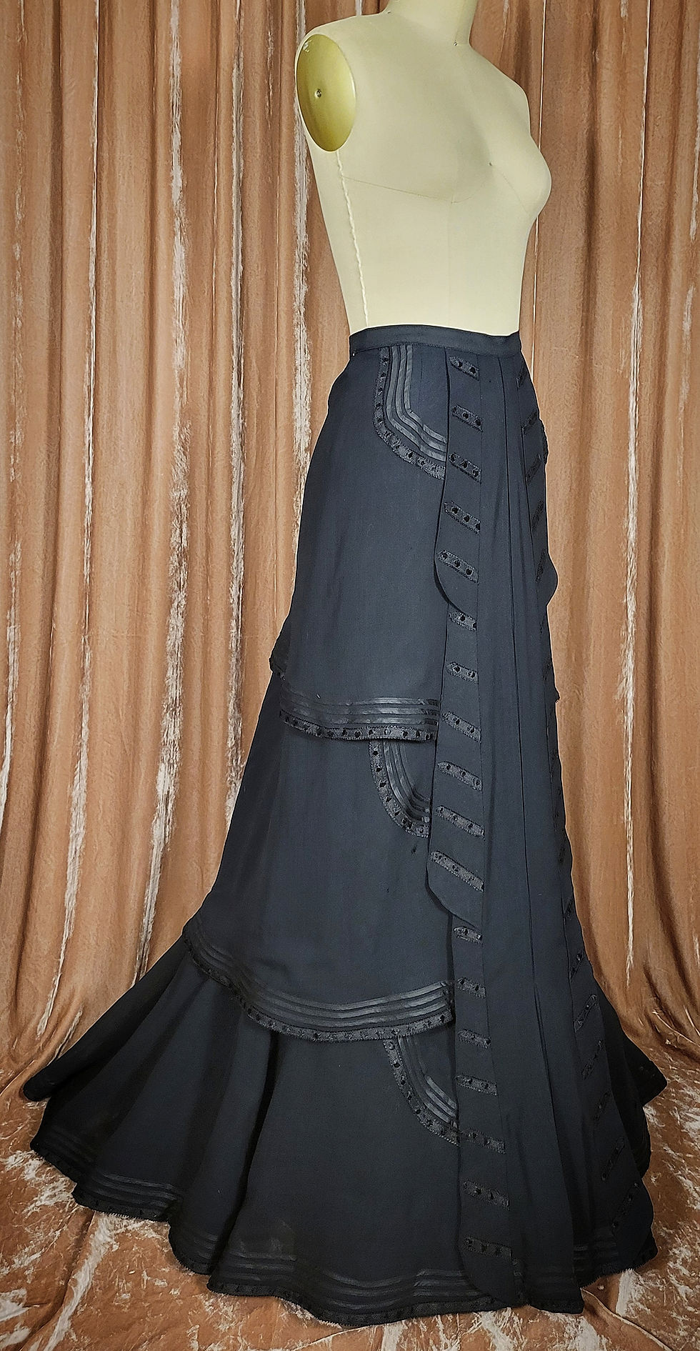 Thumbnail: 1900s Black Tiered Trained Skirt