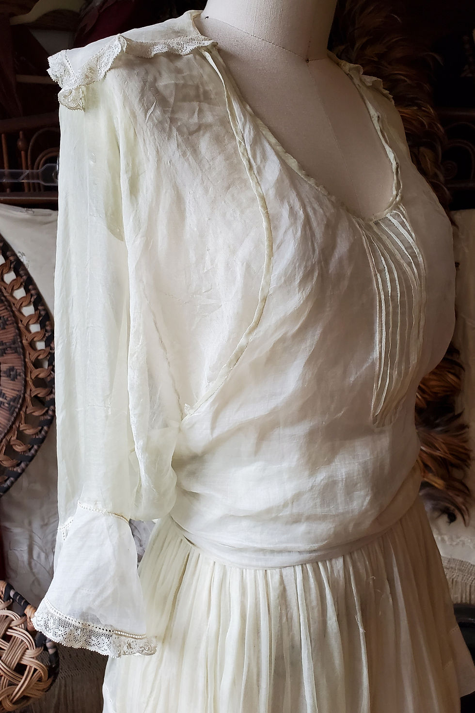 Thumbnail: Ghostly Silk Chiffon 1910s Dress