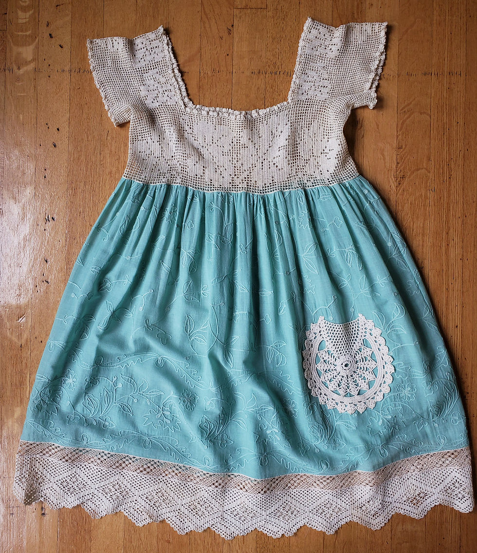 Thumbnail: Robins Egg Embroidered Cotton and Crochet Babydoll