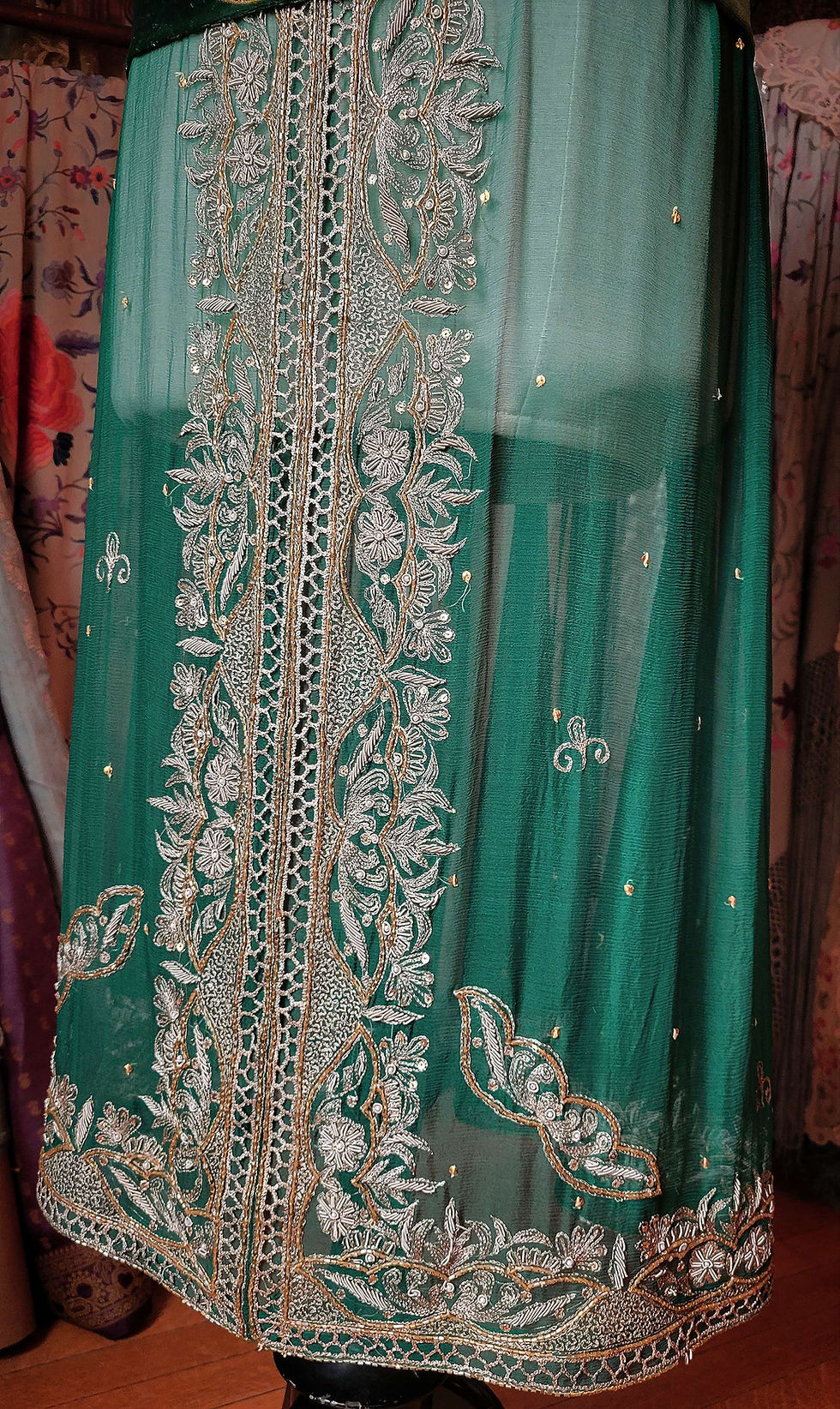 Thumbnail: Bottle Green Silk Chiffon 1920s Style Gown