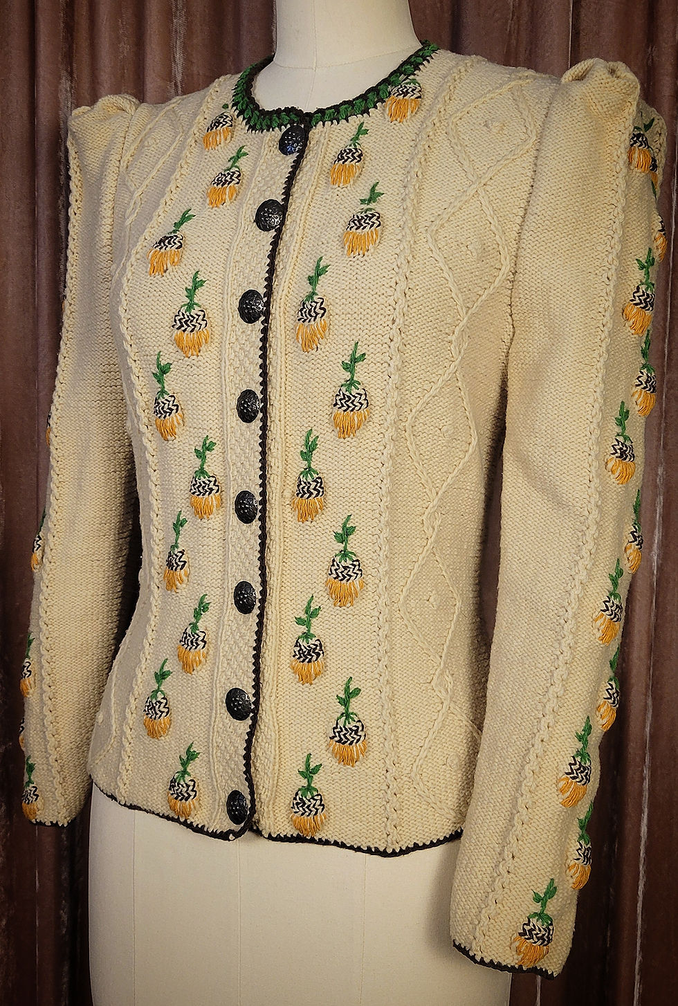 Thumbnail: 1940s Wool Floral Cardigan