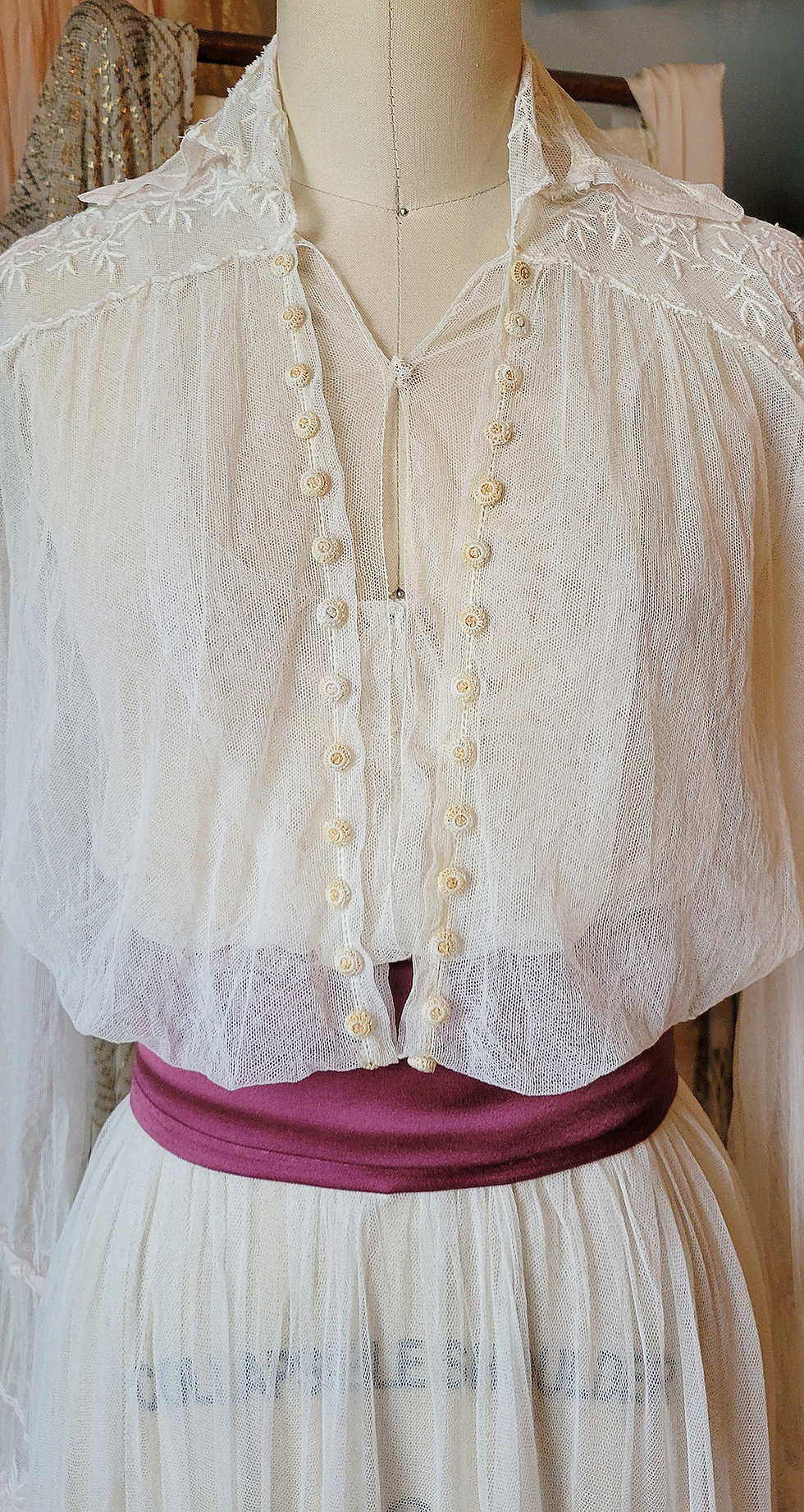 Thumbnail: Edwardian Embroidered Roses Net Lace Dress