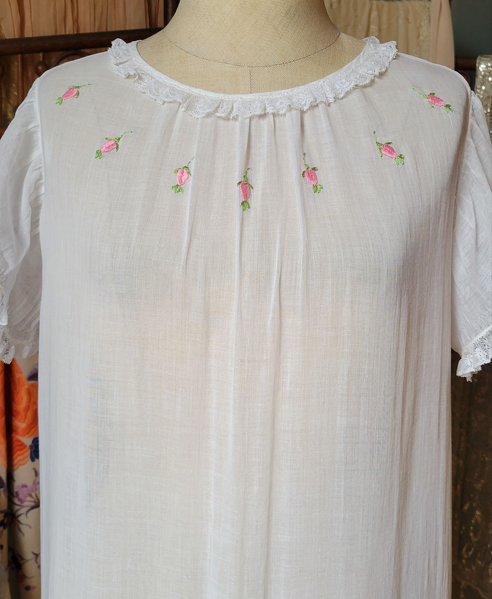 Thumbnail: 1920s Rosebud Embroidered Voile Dress