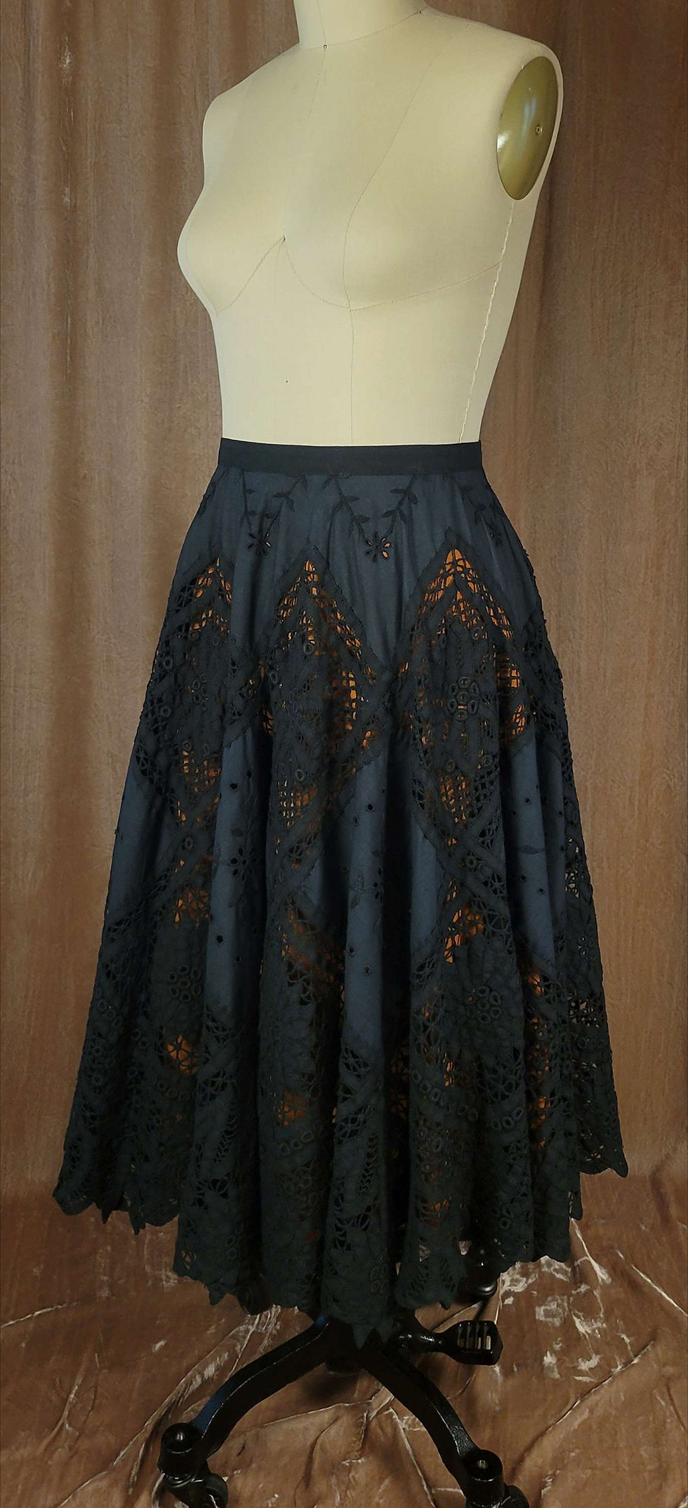 Thumbnail: Black and Pumpkin Lace Tablecloth Skirt
