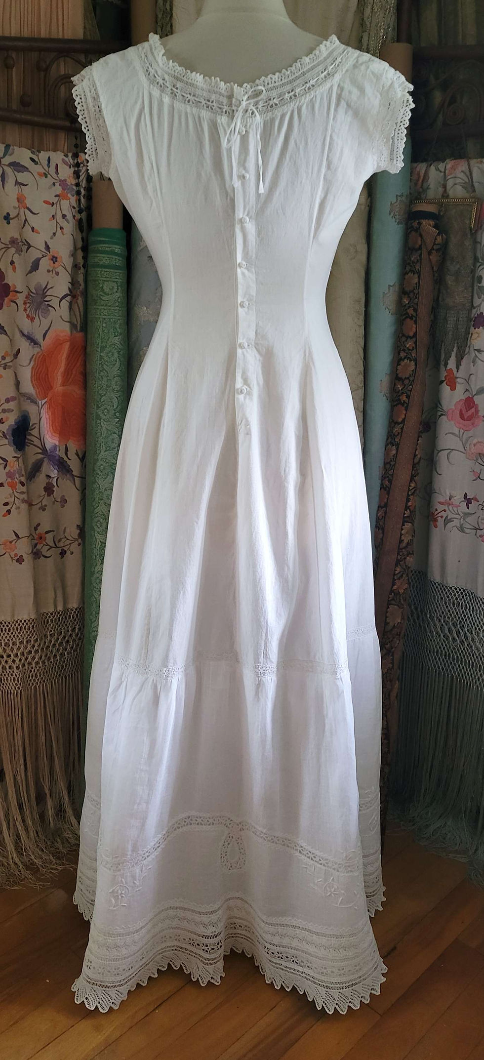 Thumbnail: 1900s White Cotton Featherstitch Princess Slip 