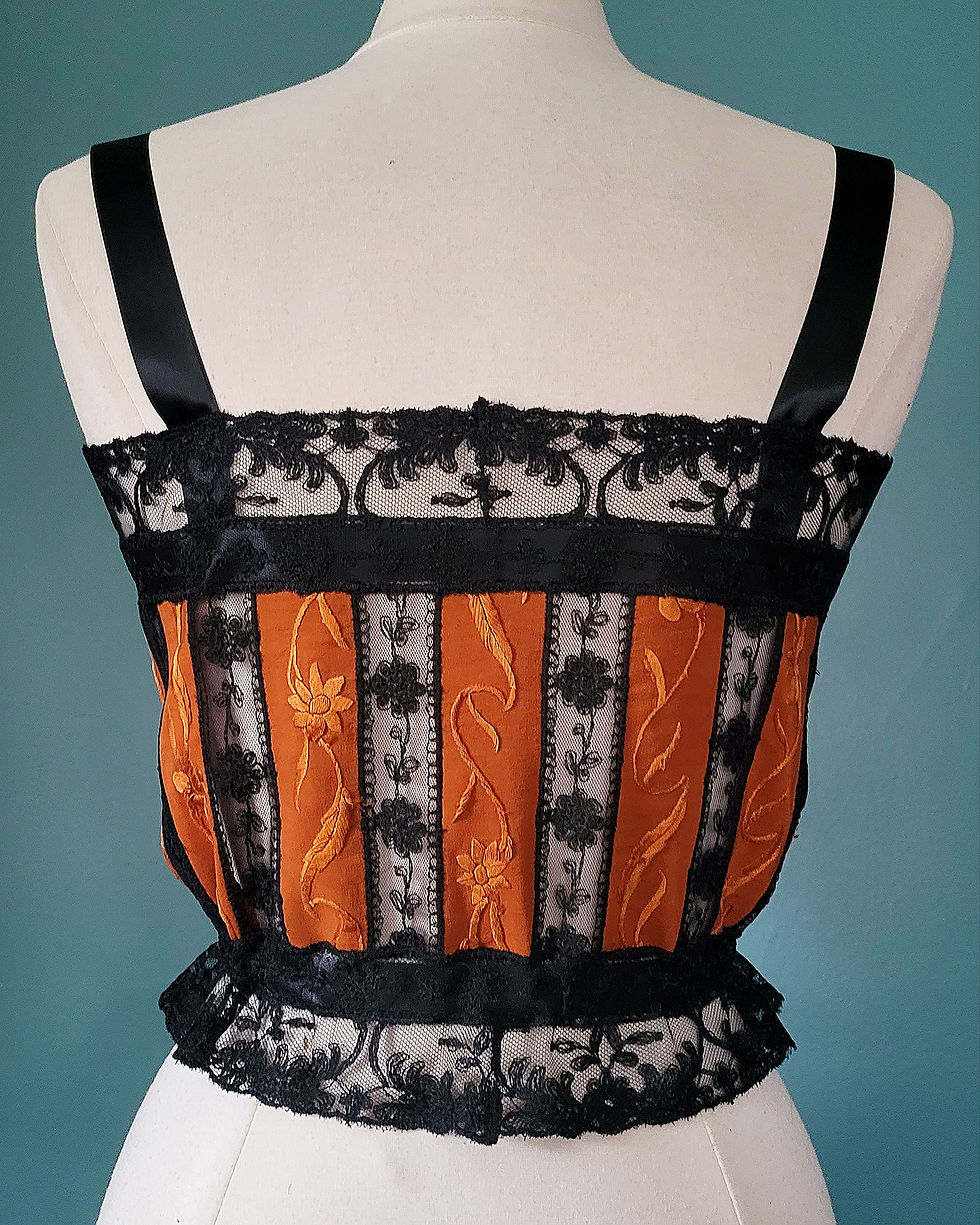 Thumbnail: Striped Orange and Black Embroidered Silk Camisole 