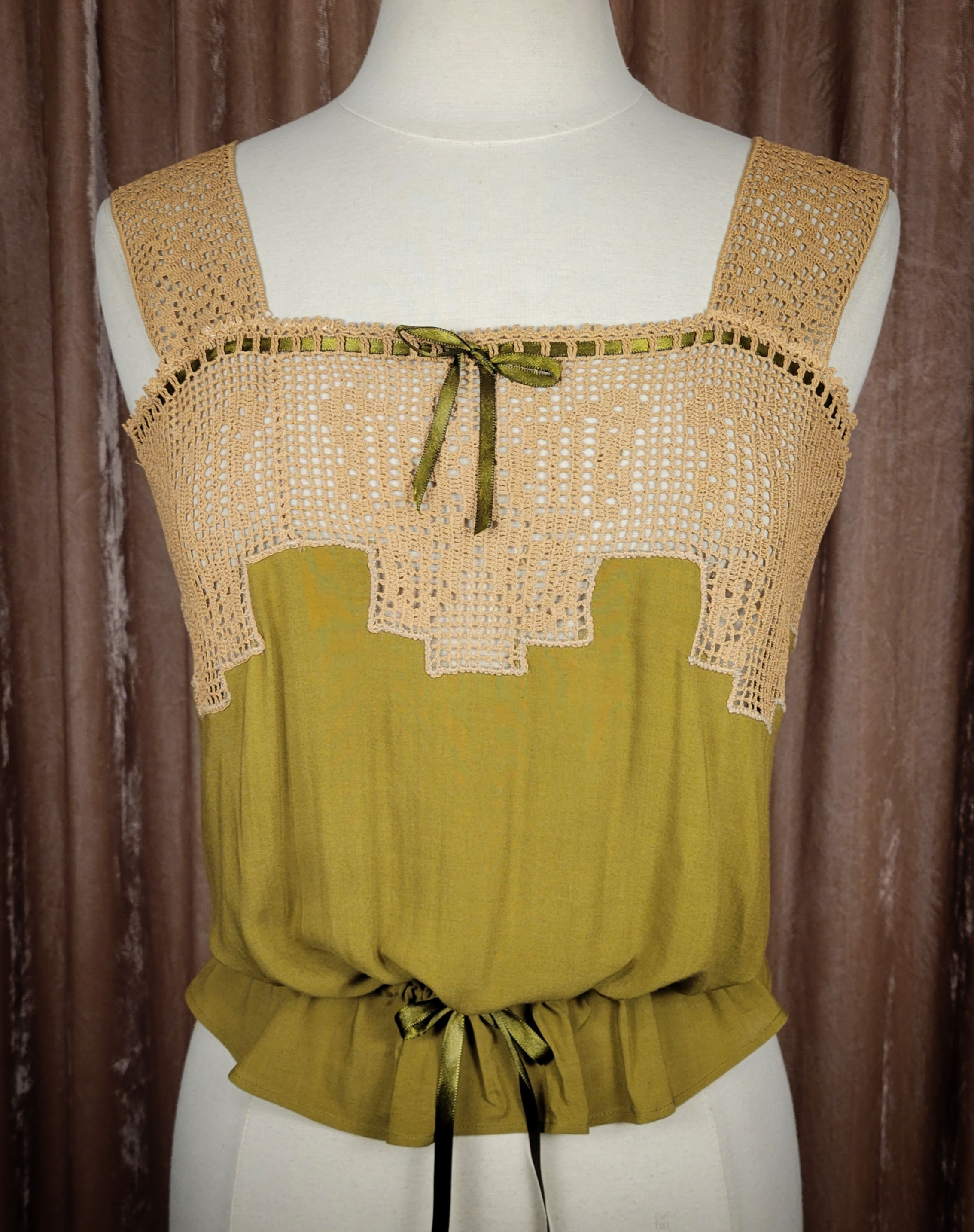 Avocado Green Butterfly Crochet Camisole