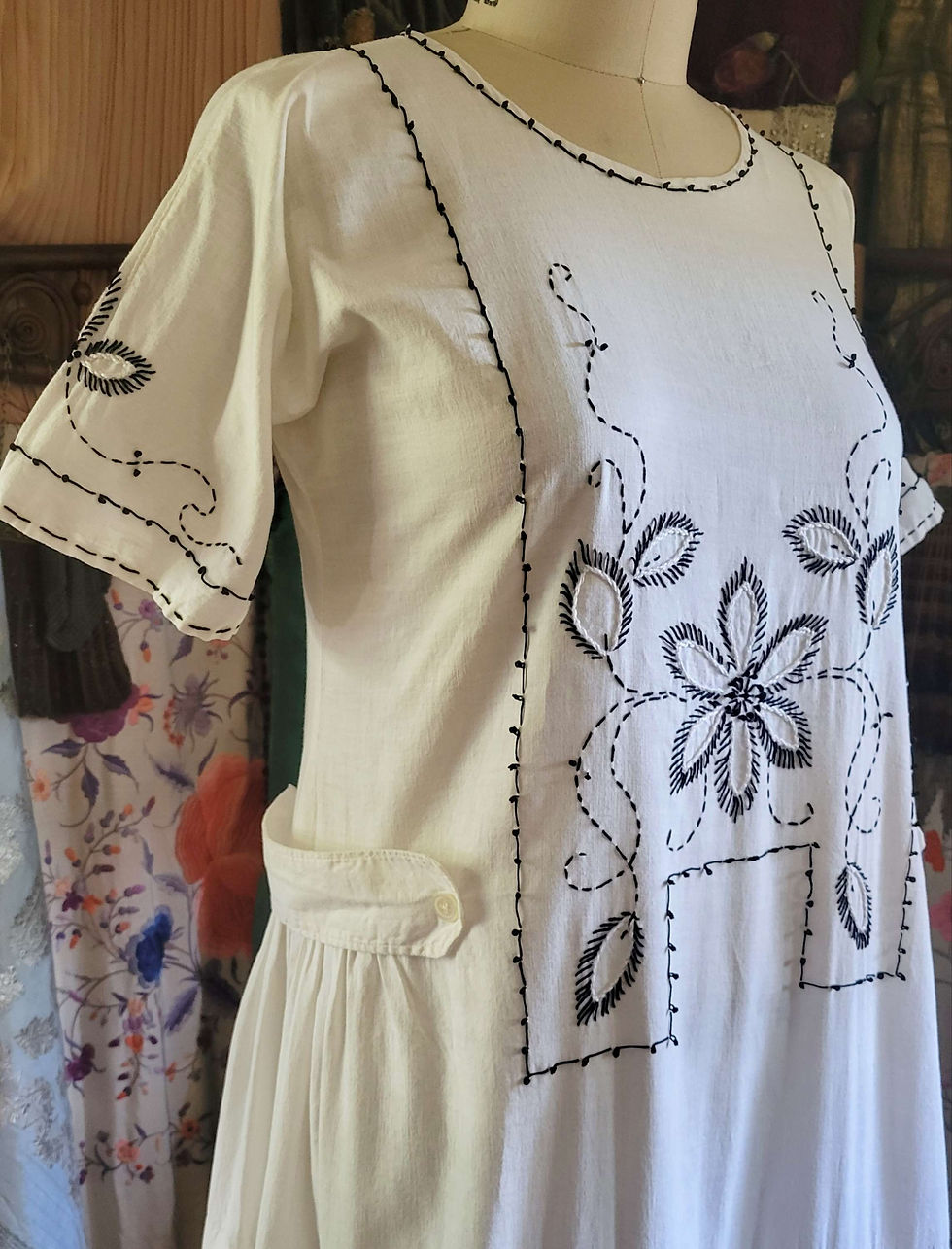Thumbnail: 1920s White Cotton Embroidered Kit Dress