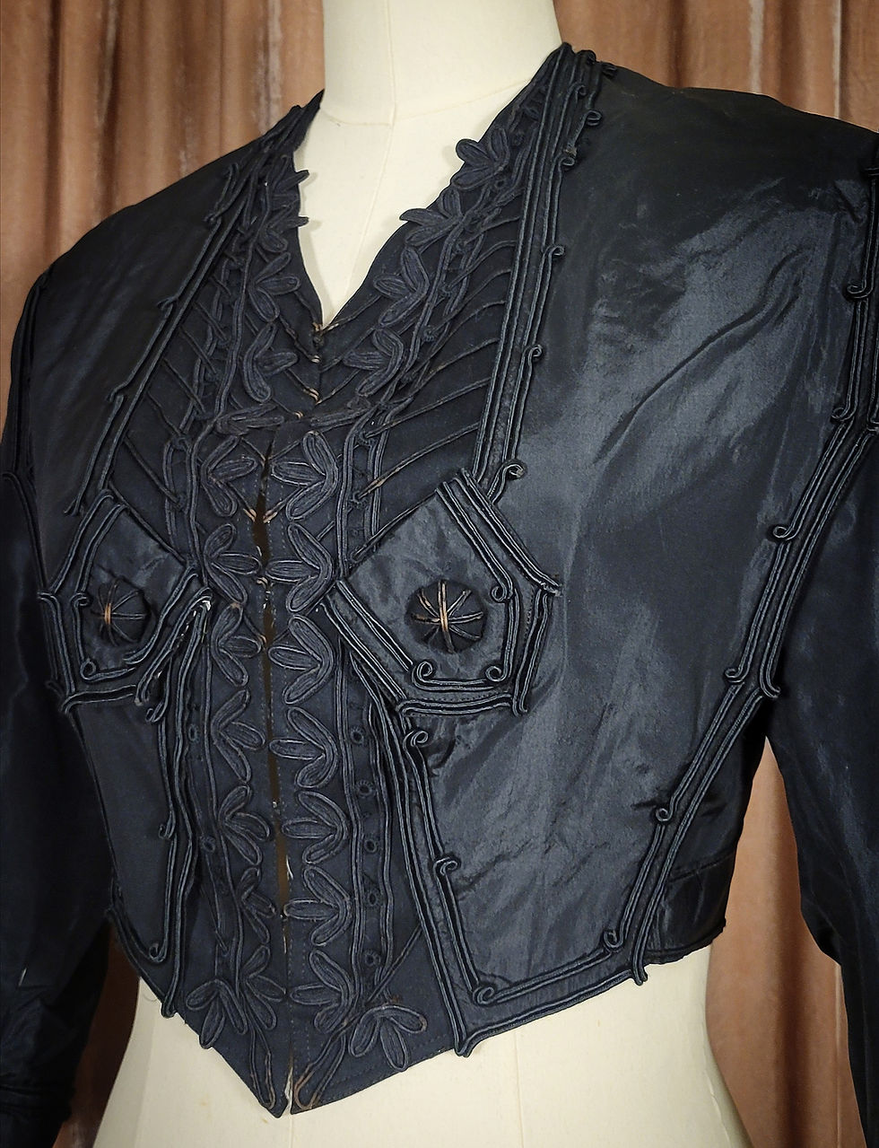 Thumbnail: 1900s Black Silk and Soutache Bodice