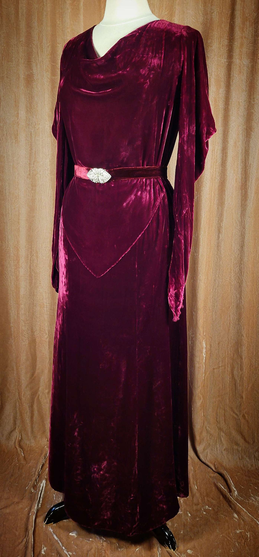 Thumbnail: 1930s Garnet Silk Velvet Gown