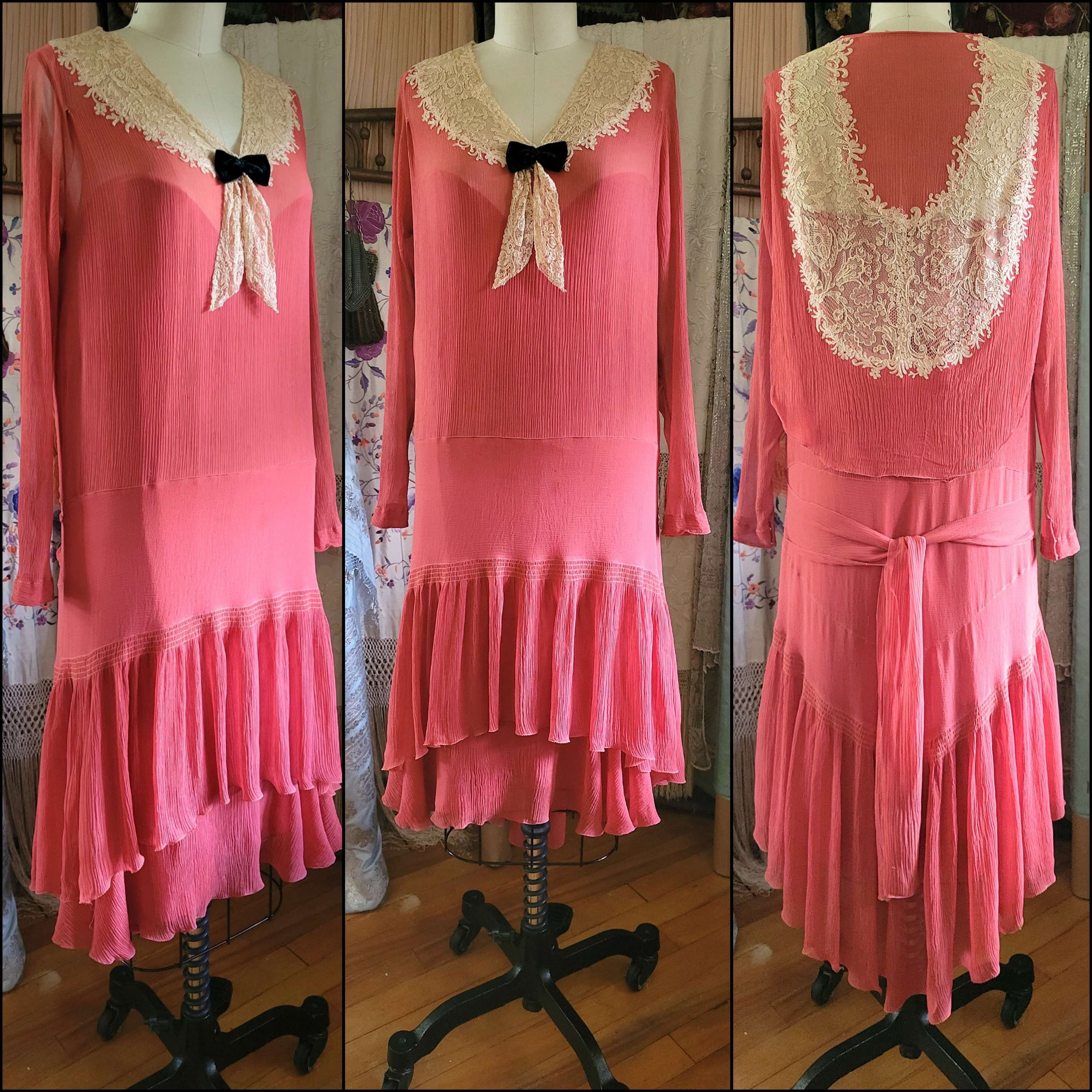 1920s Persimmon Chiffon Dress