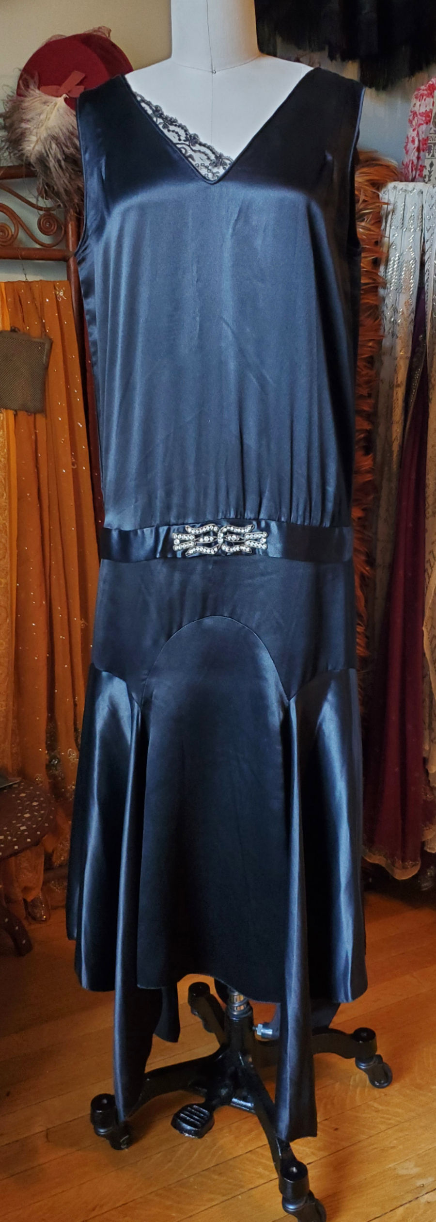 Black Satin 1920s Gown