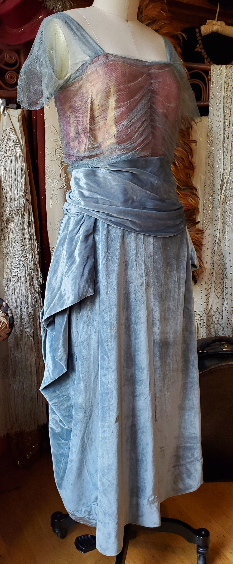 Thumbnail: Sky Blue Velvet and Lame 1910s Dress