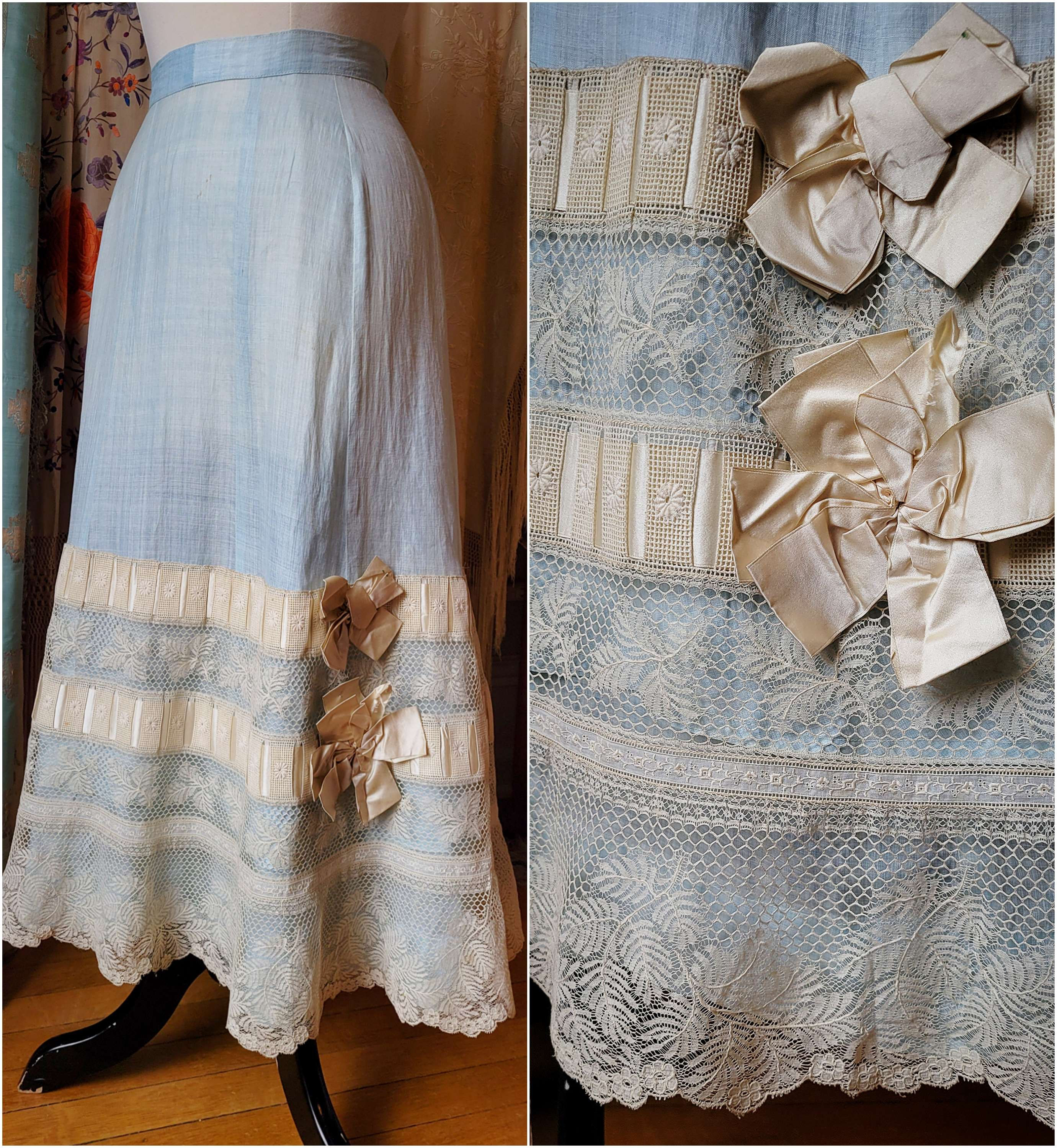1910s Porcelain Blue Ruffle Slip