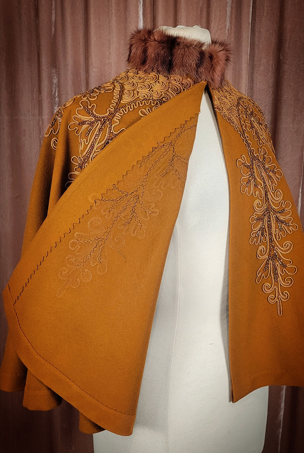 Thumbnail: Victorian Cinnamon Soutache Wool Capelet