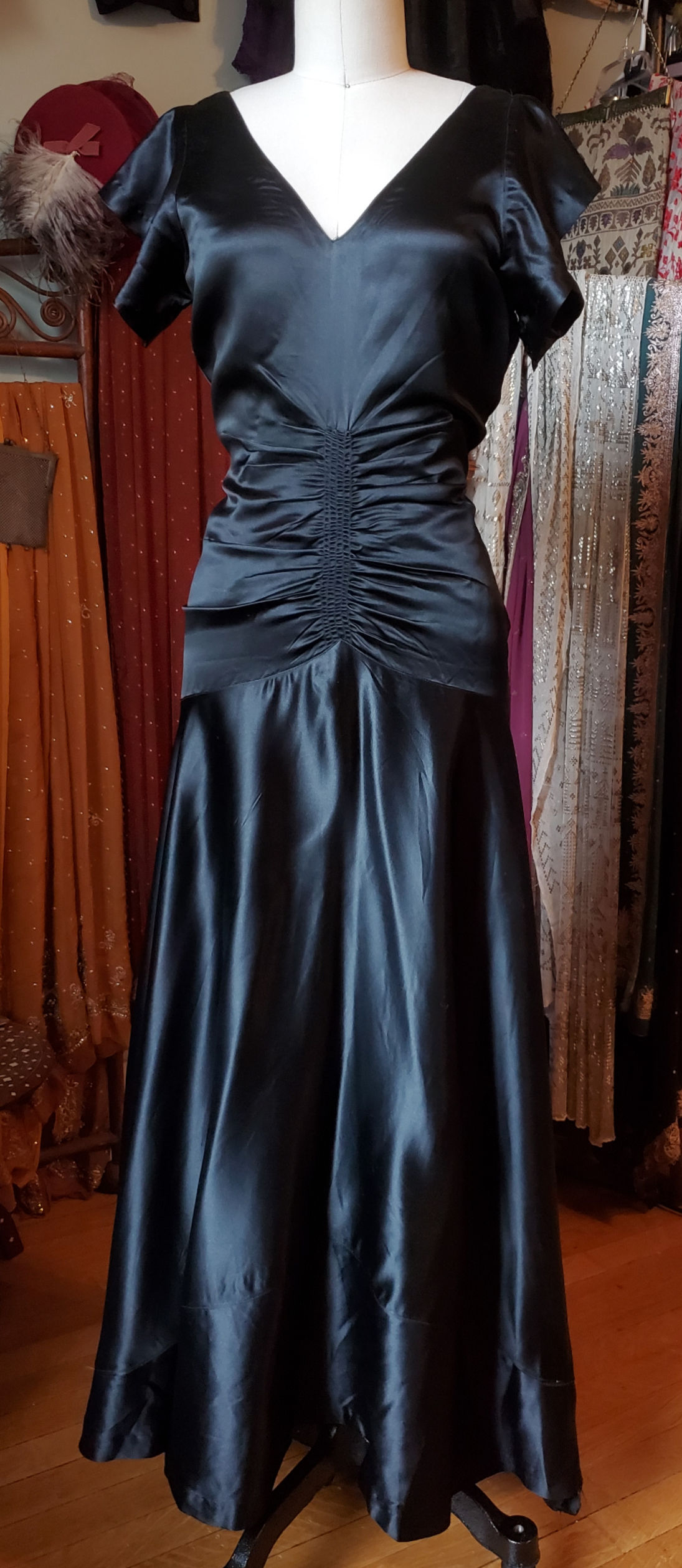 1930s Bias Silk Satin Gown