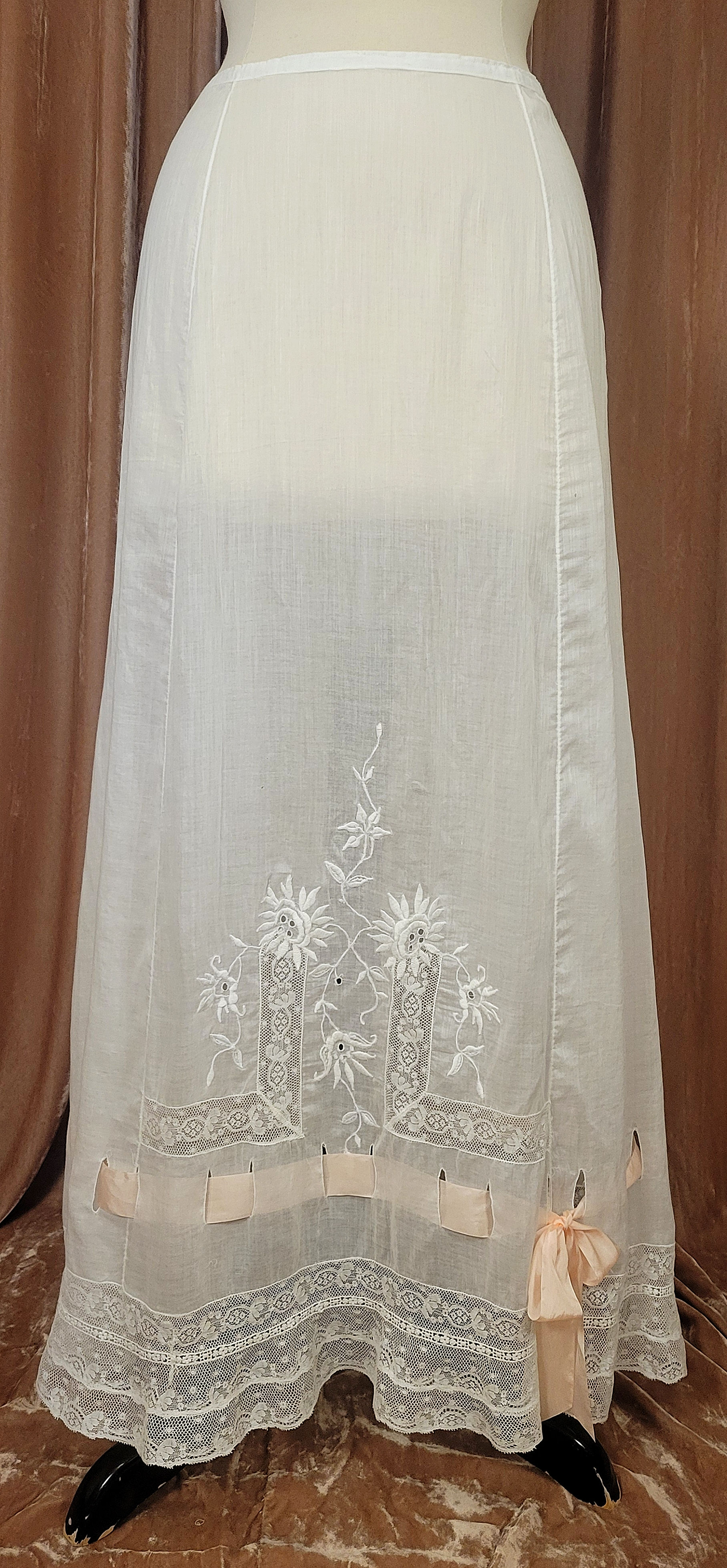1910s Sheer Cotton Silk Ribbon Slip