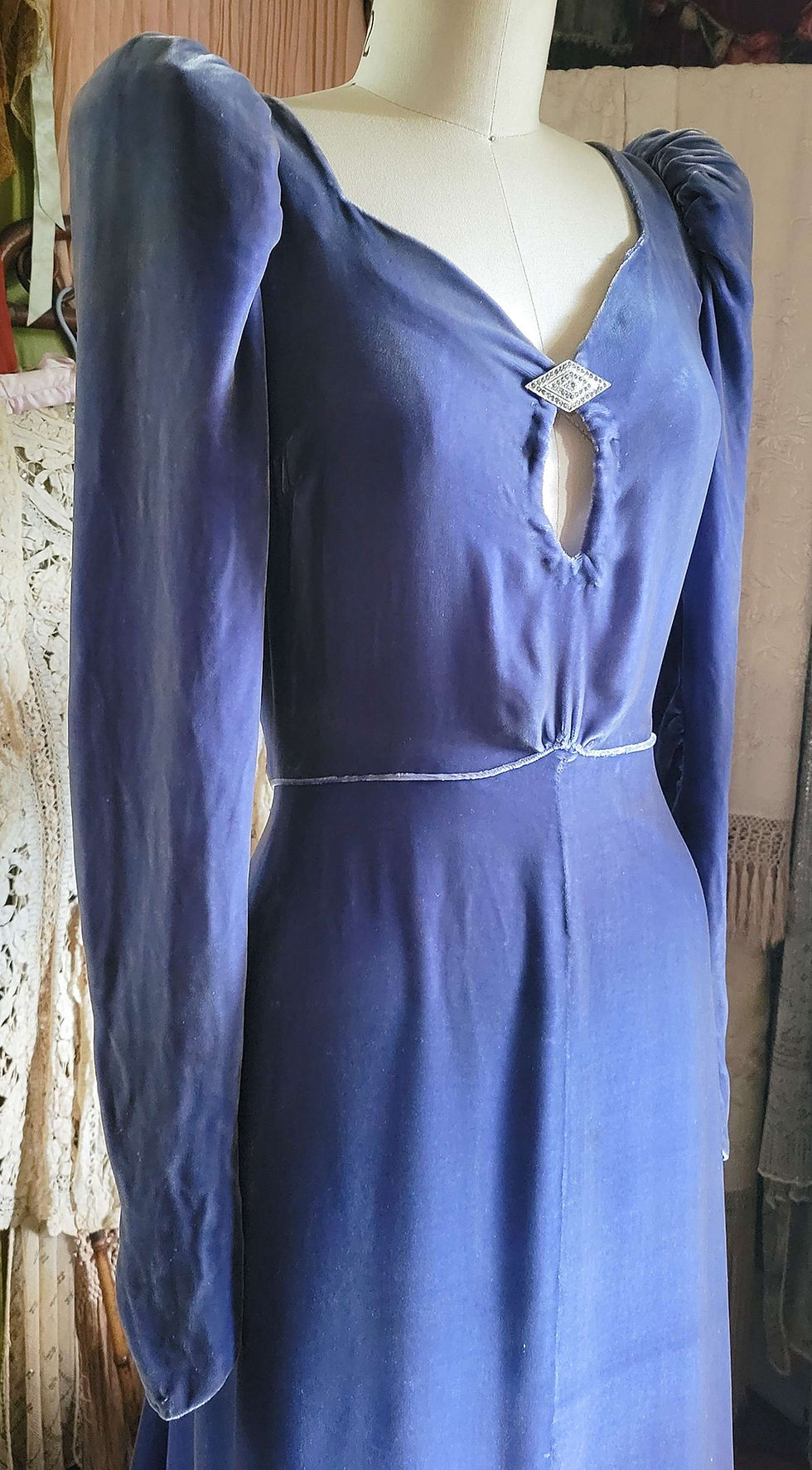Thumbnail: 1940s Cornflower Blue Silk Velvet Gown  