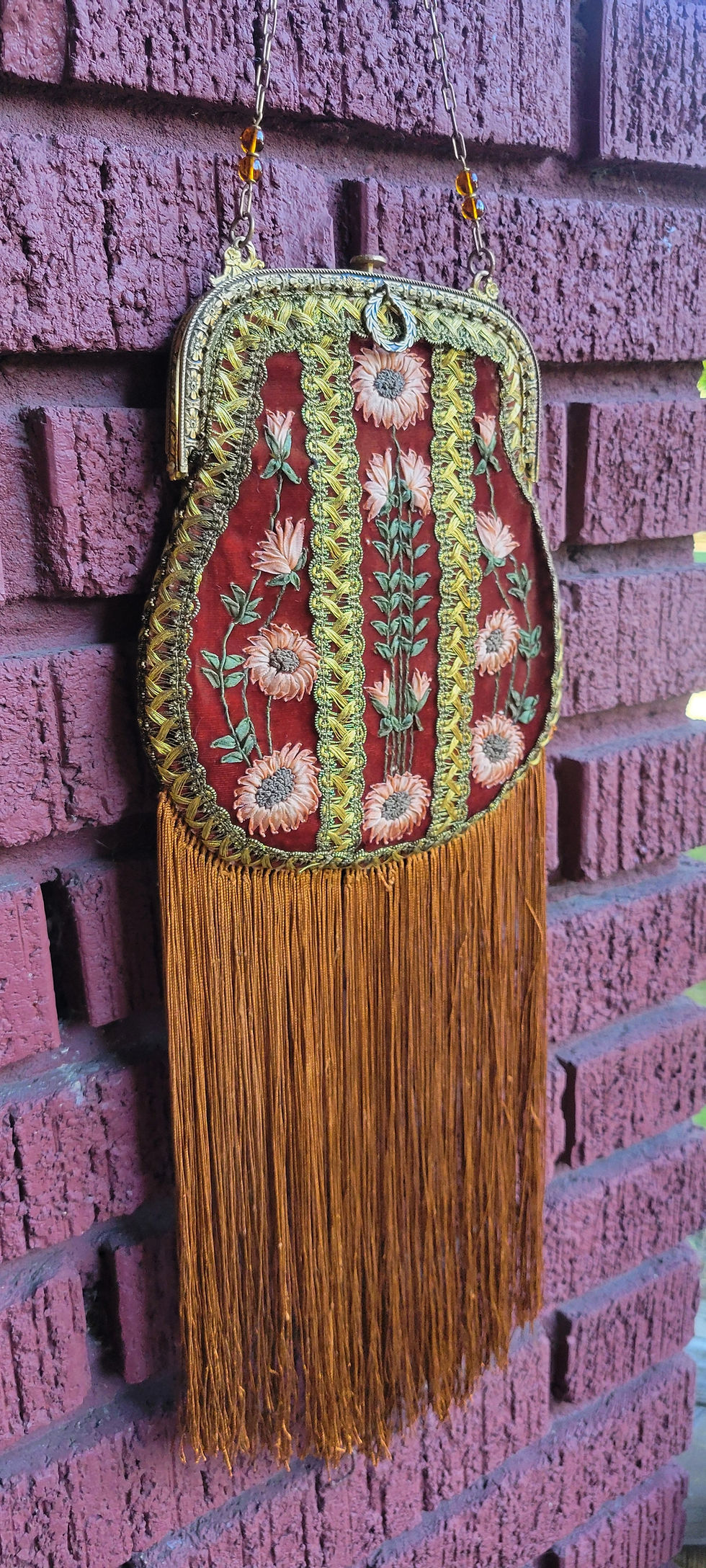 Thumbnail: Cinnamon Silk Velvet Floral Triptych Purse